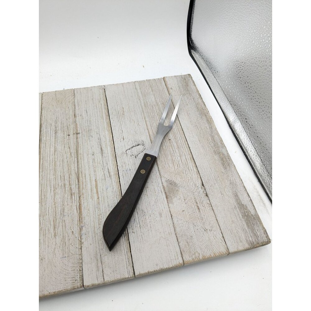 2 Prong Tine Meat Serving Fork Wood 10" Stainless Steel